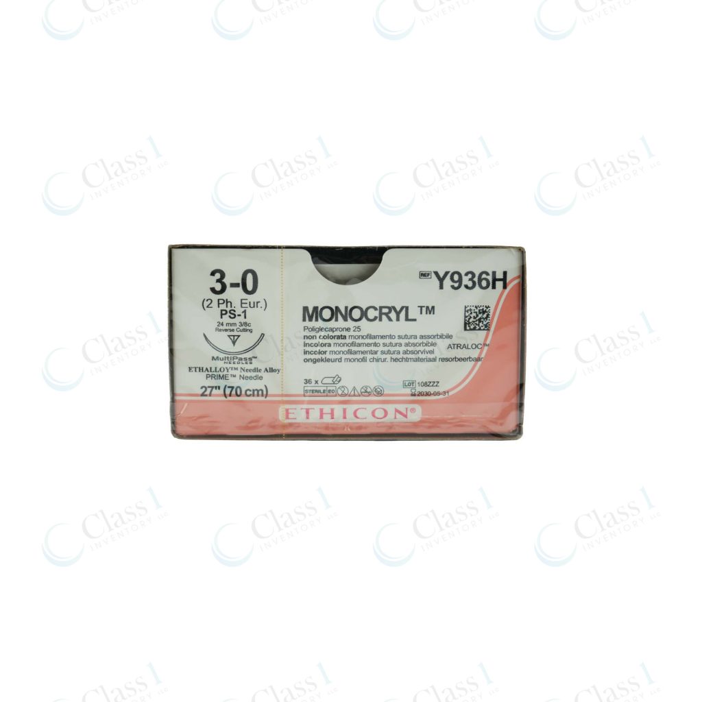 Ethicon Monocryl Suture 3-0 27in PS-1 Reverse Cutting Needle — SKU Y936H