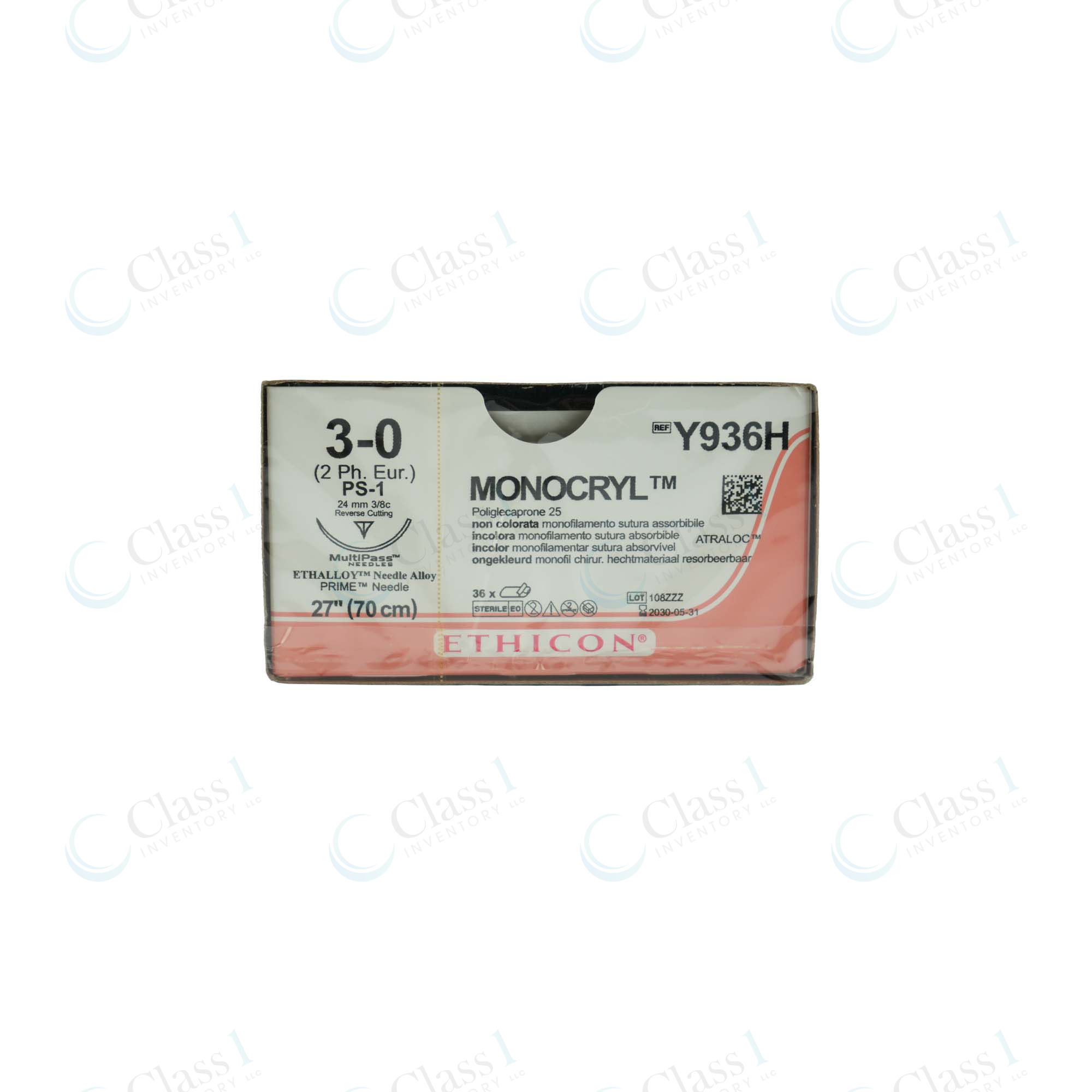 Ethicon Monocryl Suture 3-0 27in PS-1 Reverse Cutting Needle — SKU Y936H