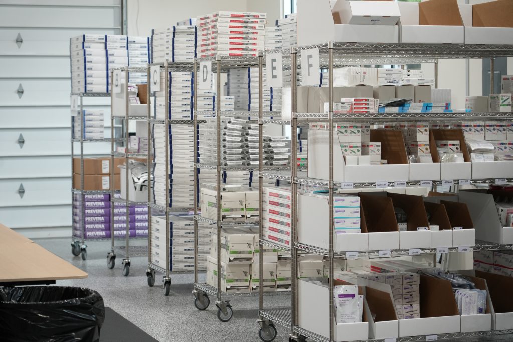 Class 1 Inventory warehouse stocking surgical supplies for Arlington healthcare facilities