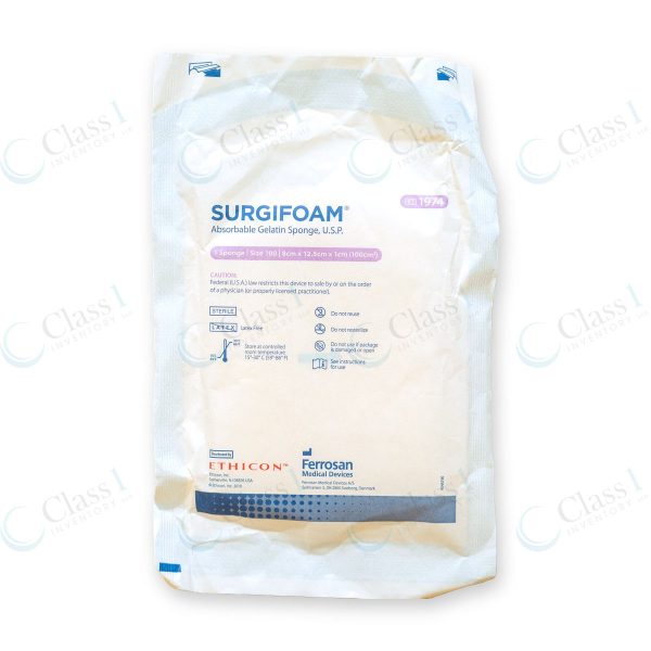Ethicon Surgifoam Absorbable Gelatin Sponge 8cm x 12.5cm x 10mm, reference number 1974