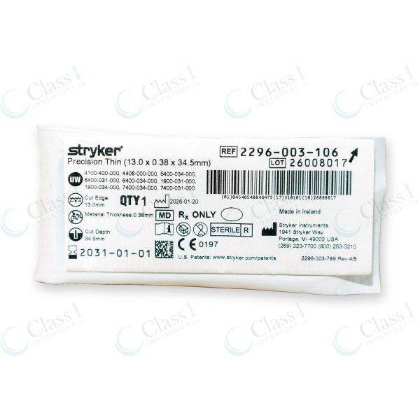 Stryker Precision Thin Saw Blade 13.0 x 0.38 x 34.5mm — SKU 2296-003-106