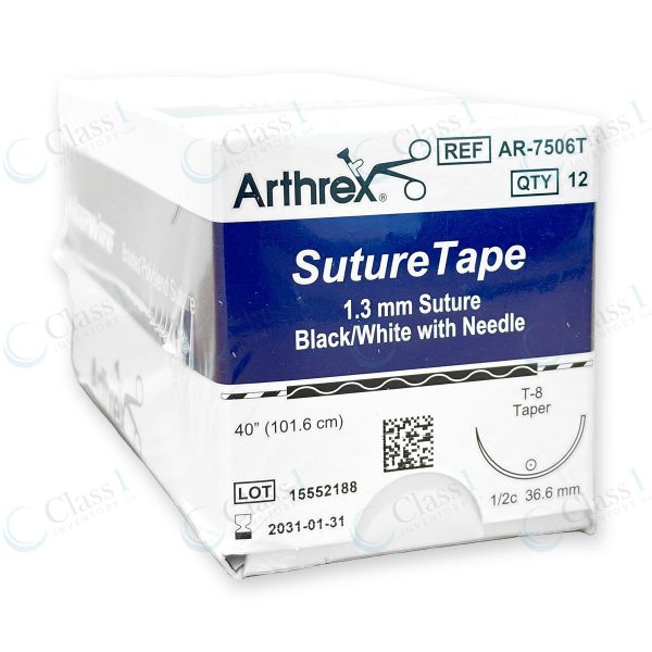 Arthrex SutureTape 1.3mm Black/White with Tapered Needle — SKU AR-7506T